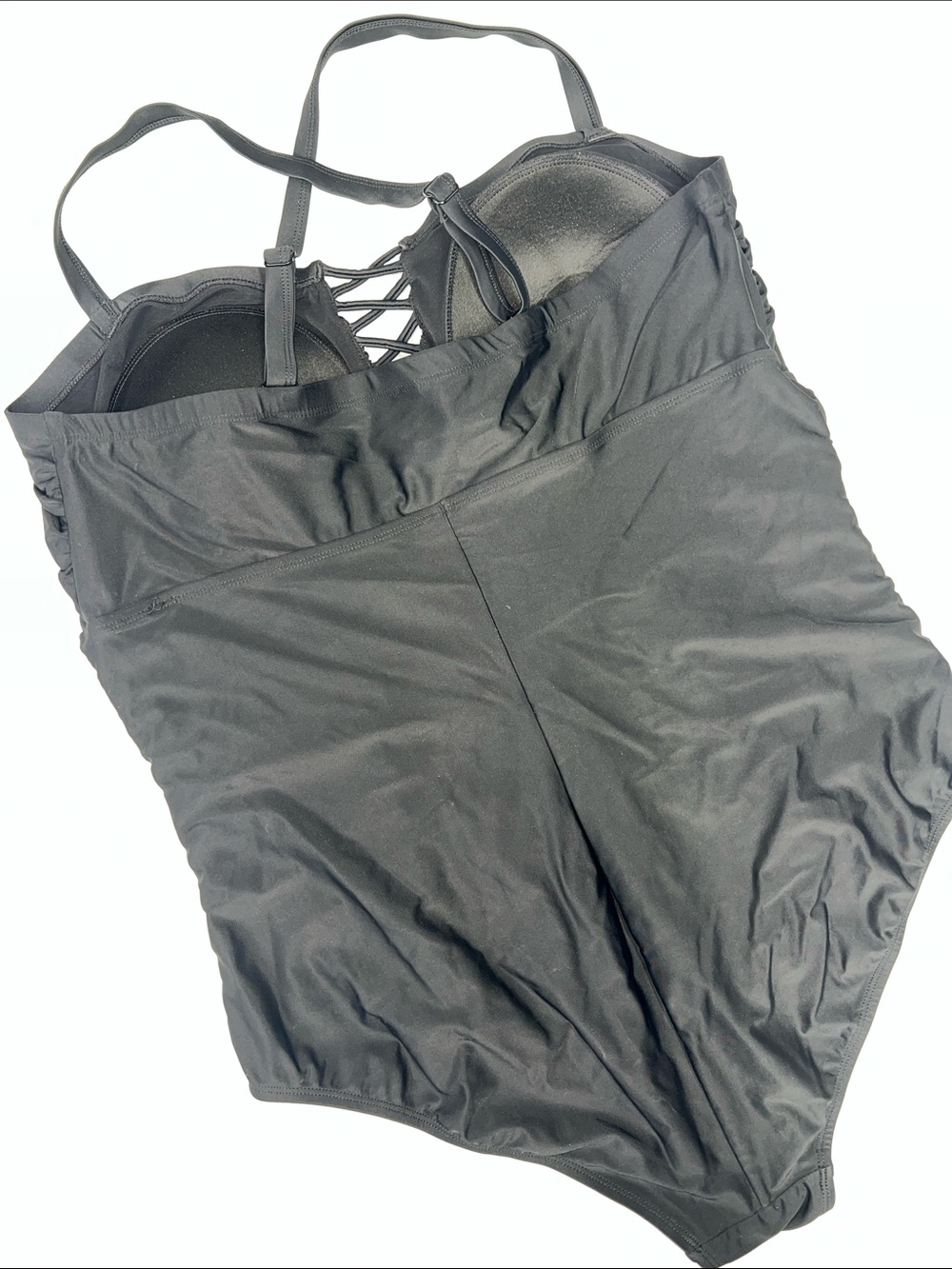Torrid Women's Plus Size 3 Black Ruched Lace Up One Piece Swimsuit - Picture 6 of 9
